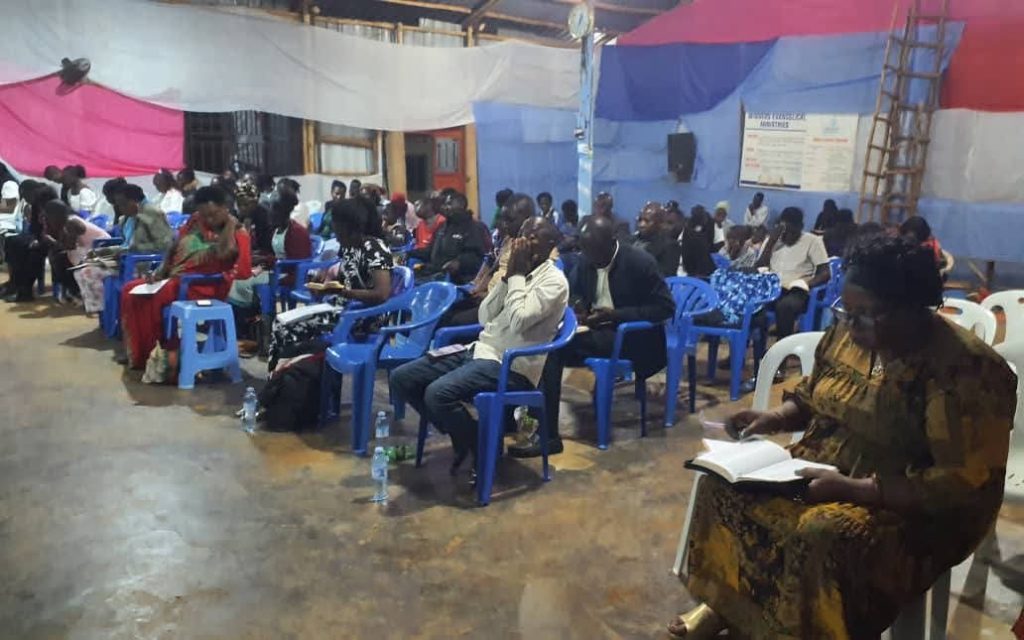 Members seated together during a midweek teaching service